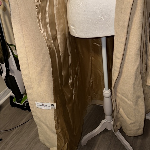 JW Mays inc cream belted long wool winter coat Medium double breasted vintage - Picture 10 of 14